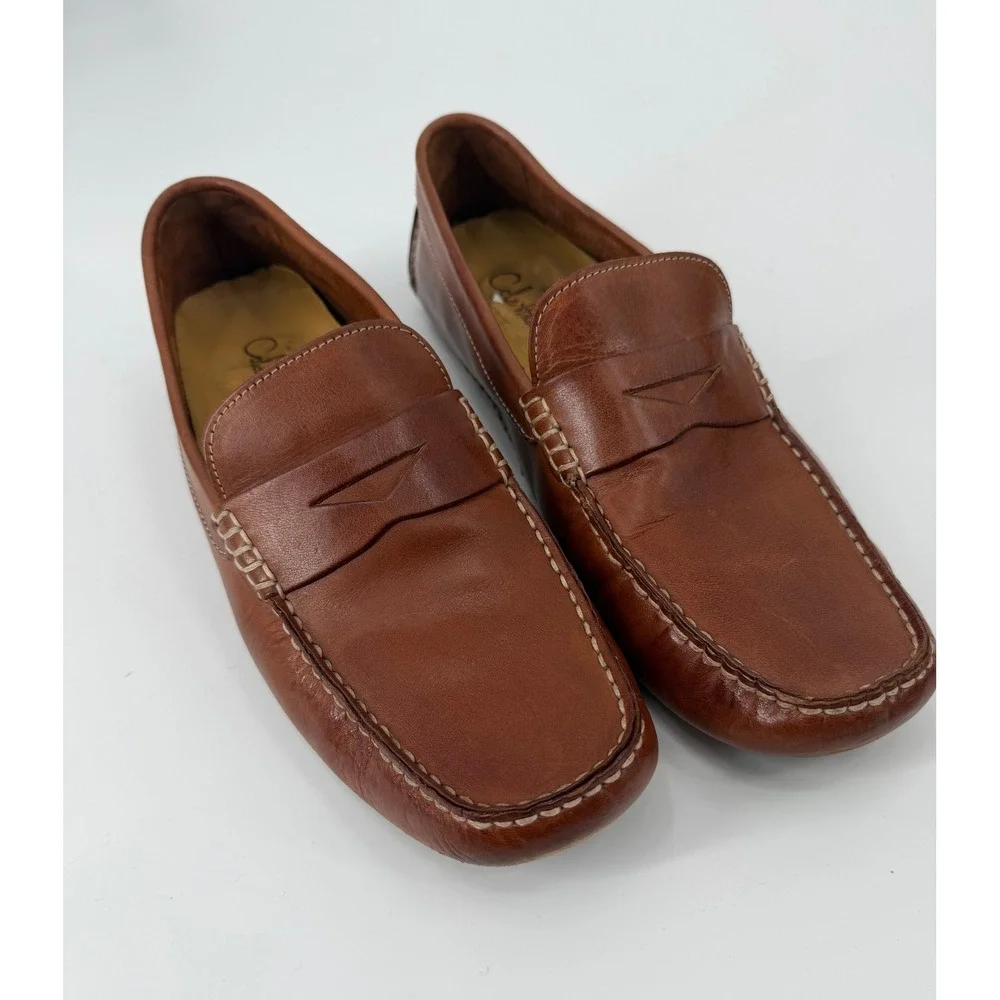 Cole Haan Mens Grant Canoe Penny Loafer Tan Leather Driving Shoes C04534 9.5M